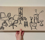 20 inch x 8 inch Hand Embroidered Chairs & Furniture Contour Outline Compositions (original artwork)