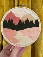6 inch Forest, River, & Mountains Lanscape Silhouette Hand-Embroidered art Hoop