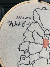 Load image into Gallery viewer, 8 Inch Custom Hand-Embroidered Map of Atlanta with Neighborhood Personalization

