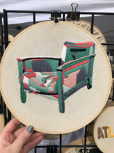 Load image into Gallery viewer, 10 inch Mid-Century Modern Geometric Chair Embroidery Hoop Art - Pink and Green

