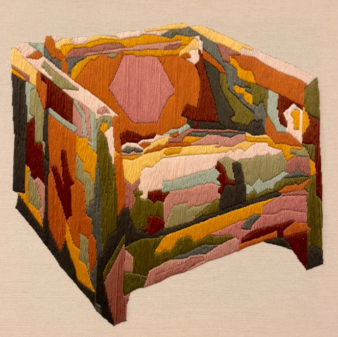 12 inch Hand-embroidered Square Arm-chair “Atlanta Prison Farm Chair” original artwork