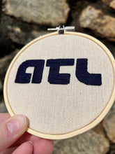 Load image into Gallery viewer, 4 inch Atlanta &quot;ATL&quot; Hand-Embroidered Hoops (Grey or Navy)
