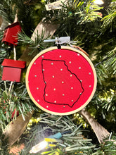 Load image into Gallery viewer, 3 inch Black on Red Georgia Embroidered Outline Christmas Ornaments (2 Options)

