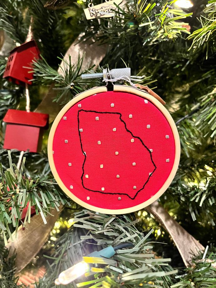 3 inch Black on Red Georgia Embroidered Outline Christmas Ornaments (2 Options)
