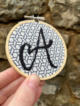 Load image into Gallery viewer, 3 inch &quot;Letter A&quot; Initials Embroidered Hoops (Pink or Black)
