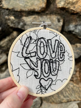 Load image into Gallery viewer, 4-Inch &#39;Love You&#39; Heart-Shaped Hand-Embroidered Art Hoop
