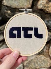 Load image into Gallery viewer, 4 inch Atlanta &quot;ATL&quot; Hand-Embroidered Hoops (Grey or Navy)
