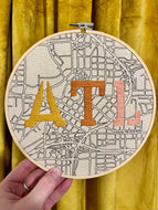 Yellow / Orange / Pink (sunset) 8-inch hand drawn Downtown Atlanta Map with 