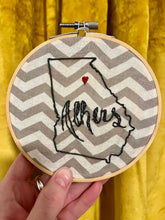 Load image into Gallery viewer, 5 Inch &quot;Heart in Athens&quot; Hand-Embroidered Georgia State Outline with Red Heart  on Chevron
