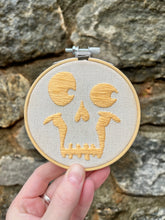 Load image into Gallery viewer, 4 inch Skull Face/ Jack-o-Lantern Halloween Themed Hand-Embroidered Hoops (3 Colors)
