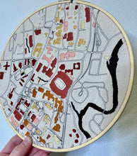Load image into Gallery viewer, UGA College campus - 10 inch Classic City Art Map - “University of Georgia” Hand Drawn Art Map with hand embroidery Hoop (Sunset Colors)
