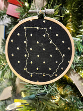 Load image into Gallery viewer, 3 inch Black and Gold Hand-Embroidered Georgia Outline Christmas Ornament

