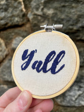 Load image into Gallery viewer, 3 Inch &quot;Y&#39;all&quot; Hand-Embroidered Hoops (Navy or Neutral Cream)
