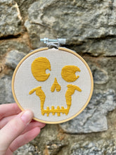 Load image into Gallery viewer, 4 inch Skull Face/ Jack-o-Lantern Halloween Themed Hand-Embroidered Hoops (3 Colors)
