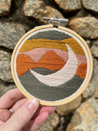 4 inch Boho Desert Moon Lanscape Silhouette Hand-Embroidered Hoop