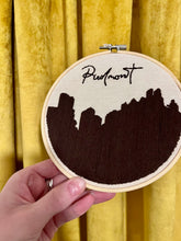 Load image into Gallery viewer, 6 inch Piedmont Park Iconic Skyline Silhouette Hand-embroidered artwork in Satin Brown Thead
