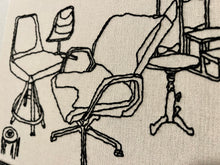 Load image into Gallery viewer, 20 inch x 8 inch Hand Embroidered Chairs &amp; Furniture Contour Outline Compositions (original artwork)
