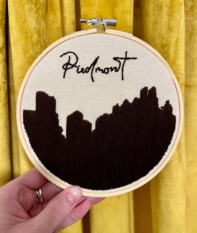 6 inch Piedmont Park Iconic Skyline Silhouette Hand-embroidered artwork in Satin Brown Thead