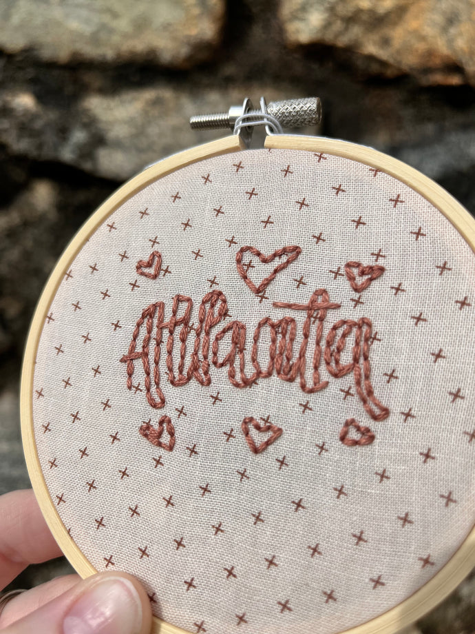4 inch Atlanta Hearts Hand-Lettered & Hand-Embroidered Hoop - Copper