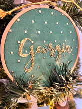 Load image into Gallery viewer, 4 inch Georgia Hand-Lettered &amp; Embroidered Christmas Ornament
