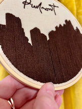 Load image into Gallery viewer, 6 inch Piedmont Park Iconic Skyline Silhouette Hand-embroidered artwork in Satin Brown Thead
