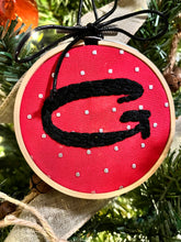Load image into Gallery viewer, 3 inch Black &quot;G&quot; on Red UGA Embroidered Ornaments
