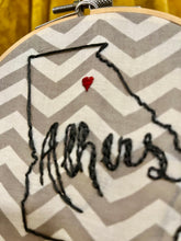 Load image into Gallery viewer, 5 Inch &quot;Heart in Athens&quot; Hand-Embroidered Georgia State Outline with Red Heart  on Chevron
