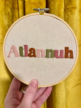 Load image into Gallery viewer, 6 Inch Hand embroidered &quot;Atlannuh&quot; Hoops (3 Color Options)
