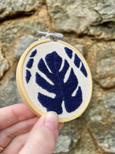 Load image into Gallery viewer, 3 inch House Plant Leaf Silhouette (Navy) Hand-Embroidered Hoop

