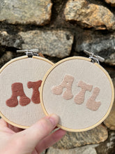 Load image into Gallery viewer, 4 inch Atlanta &quot;ATL&quot; Groovy Hand-Embroidered Hoop - (Copper or Cream)
