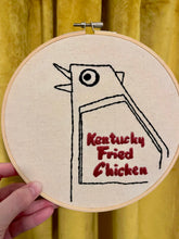 Load image into Gallery viewer, &quot;The Big Chicken&quot; Marietta Icon Hand-Embroidered Artwork – 8-Inch Round Wooden Hoop Décor with Bold Red Restaurant Sign
