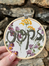 Load image into Gallery viewer, 4 inch &quot;Oops&quot; Snarky Hand-Embroidered Art Hoop
