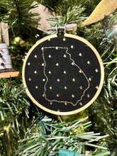 Load image into Gallery viewer, 3 inch Black and Gold Hand-Embroidered Georgia Outline Christmas Ornament
