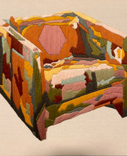 Load image into Gallery viewer, 12 inch Hand-embroidered Square Arm-chair “Atlanta Prison Farm Chair” original artwork
