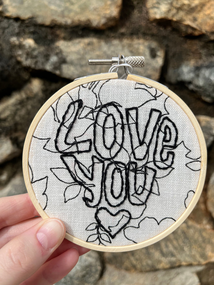 4-Inch 'Love You' Heart-Shaped Hand-Embroidered Art Hoop