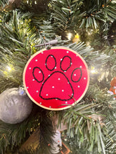 Load image into Gallery viewer, 3 inch Black and Red Paw Print Hand-Embroidered Outline Christmas Ornament
