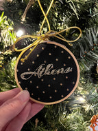 3 inch Gold Thread on Black Athens, GA - UGA Hand-Embroidered Ornament