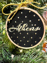 Load image into Gallery viewer, 3 inch Gold Thread on Black Athens, GA - UGA Hand-Embroidered Ornament

