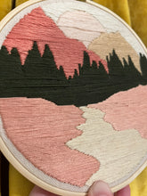 Load image into Gallery viewer, 6 inch Forest, River, &amp; Mountains Lanscape Silhouette Hand-Embroidered art Hoop
