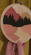 Load and play video in Gallery viewer, 6 inch Forest, River, &amp; Mountains Lanscape Silhouette Hand-Embroidered art Hoop
