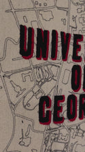 Load and play video in Gallery viewer, UGA - 10 inch Classic City College Campus Map - “University of Georgia” Hand Drawn Art Map with hand embroidery Hoop (black &amp; red)
