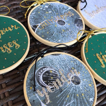 Load image into Gallery viewer, 4 inch Silver Hankerin&#39; - &quot;Southern-isms&quot; Hand-Embroidered Hoop Ornaments
