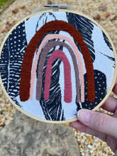Load image into Gallery viewer, 6&quot; Neutral Rainbow on Feathers Hand-Embroidered Hoop
