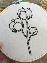 Load image into Gallery viewer, 6&quot; Cotton Plant Outline Hand-Embroidered Hoop
