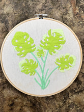 Load image into Gallery viewer, 8 Inch Neon Green Monstera Leaf Hand-Embroidered Hoop
