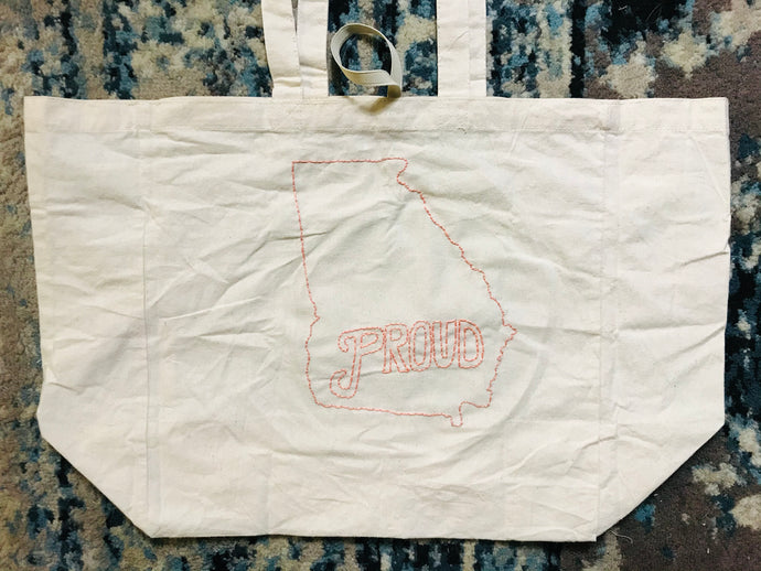 Hand Embroidered Georgia Proud Cotton Tote Bag