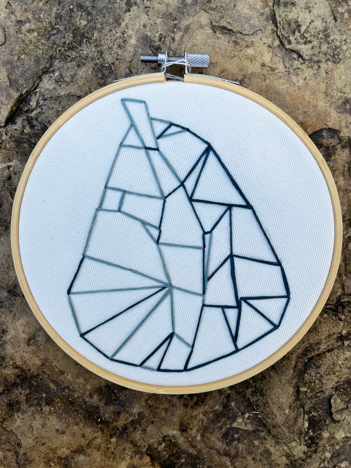 6 inch Blue Geometric Pear shape Hand-Embroidered Hoop