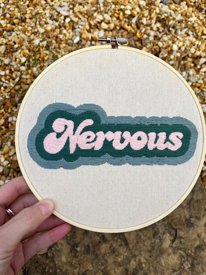 8-Inch Vintage '70s Font Nervous Hand-Embroidered Hoop