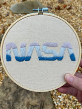 Load image into Gallery viewer, 6 inch NASA Hand-Embroidered Hoop in Vintage 70s Colors or Blue Gradient
