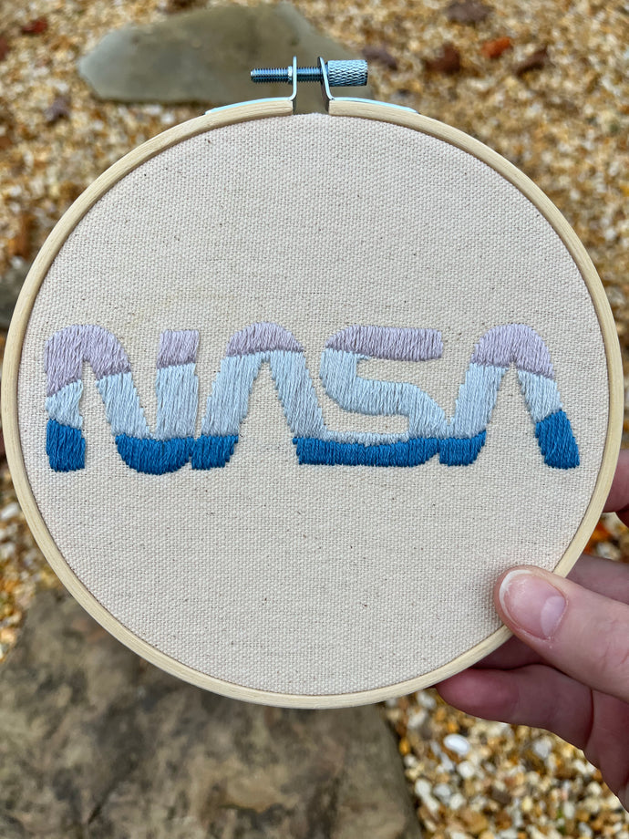 6 inch NASA Hand-Embroidered Hoop in Vintage 70s Colors or Blue Gradient